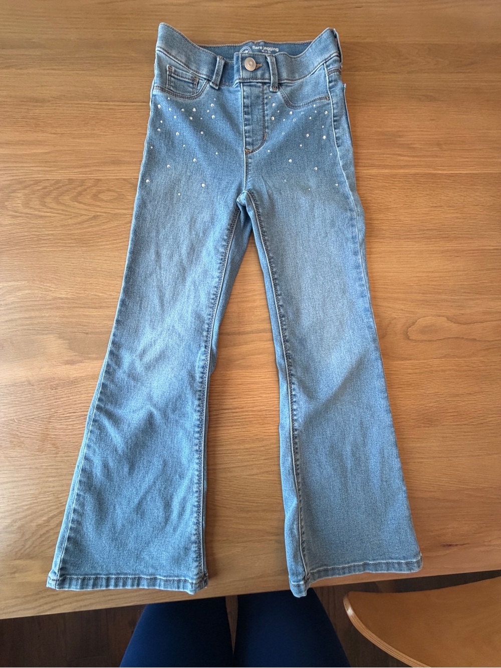 wonder nation Light Blue Girls' Flare Jeans with Rhinestone Accents